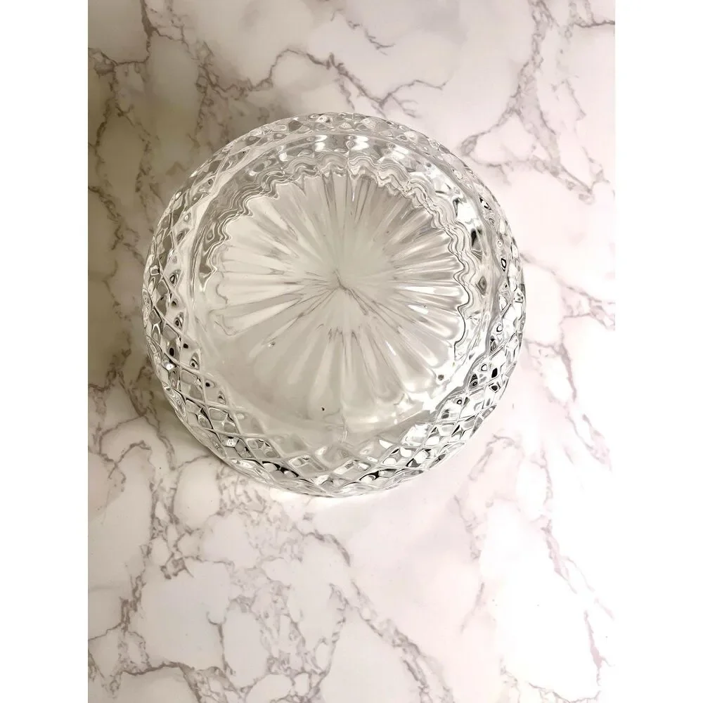Vintage Heavy Lead Crystal Quilted Diamond Point Pattern Starburst Base Bowl